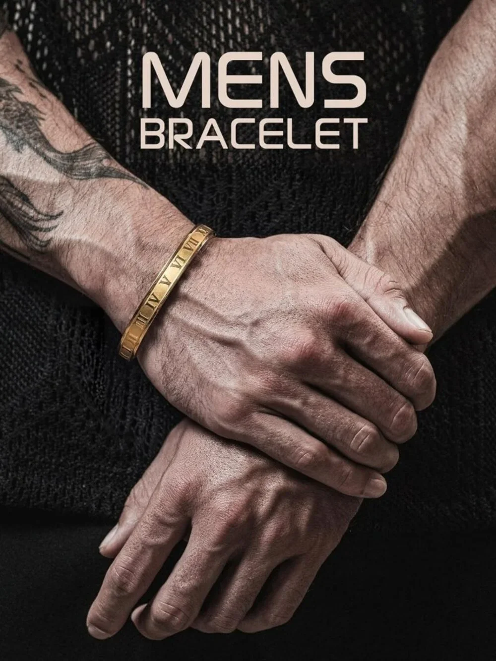 3Pcs Men's Stainless Steel Bracelets - Adjustable Roman Numeral & Twisted Cable